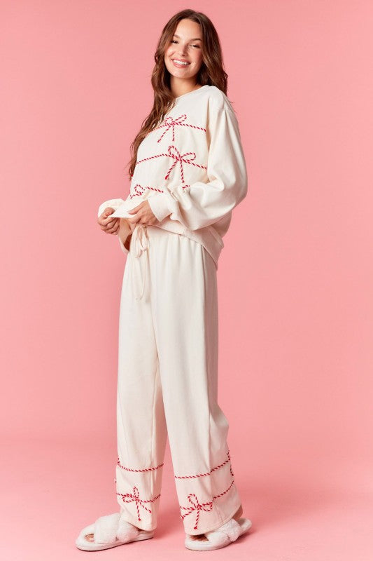 Twist Bow Cord Detail Crewneck Sweatshirt
