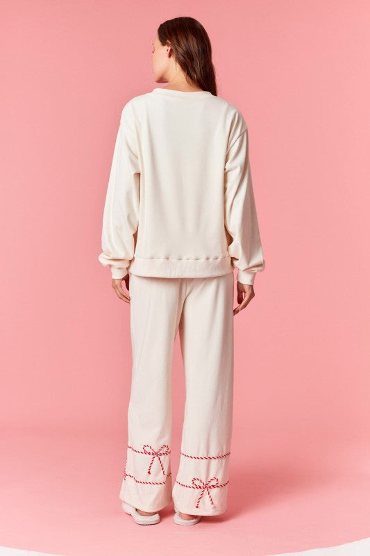 Twist Bow Cord Detail Crewneck Sweatshirt