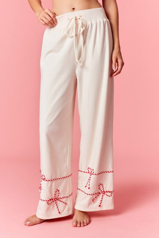 Twist Bow Cord With Waist Tie Detail Soft Sweatpants
