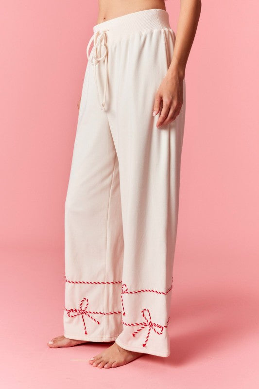 Twist Bow Cord With Waist Tie Detail Soft Sweatpants