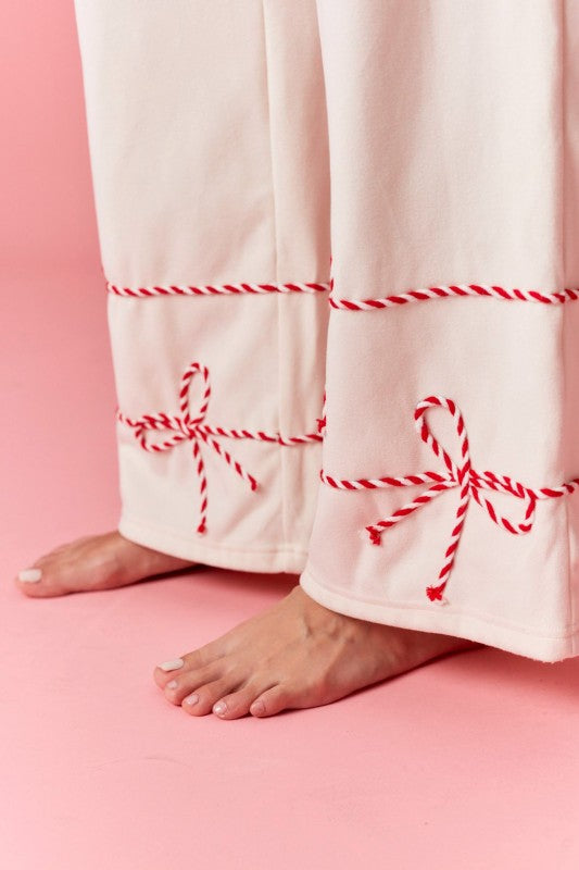 Twist Bow Cord With Waist Tie Detail Soft Sweatpants