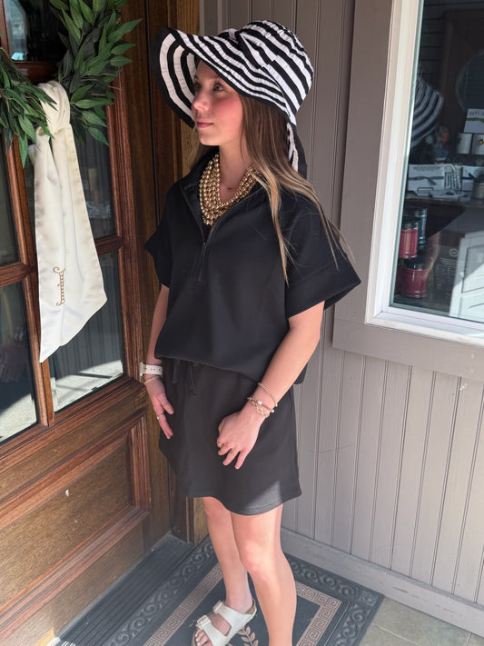 Modal Scuba Quarter Zip Short Sleeve Top shown; available in sizes XS-XL.