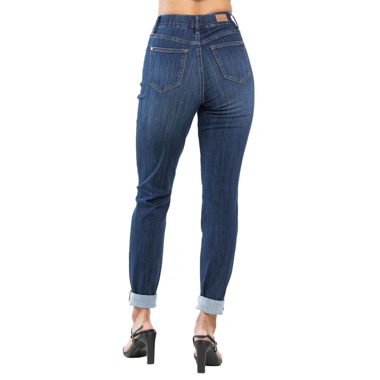 Judy Blue HW Pull-On Double Cuff Slim Jeans with double cuffs. Available in sizes 0-20W.