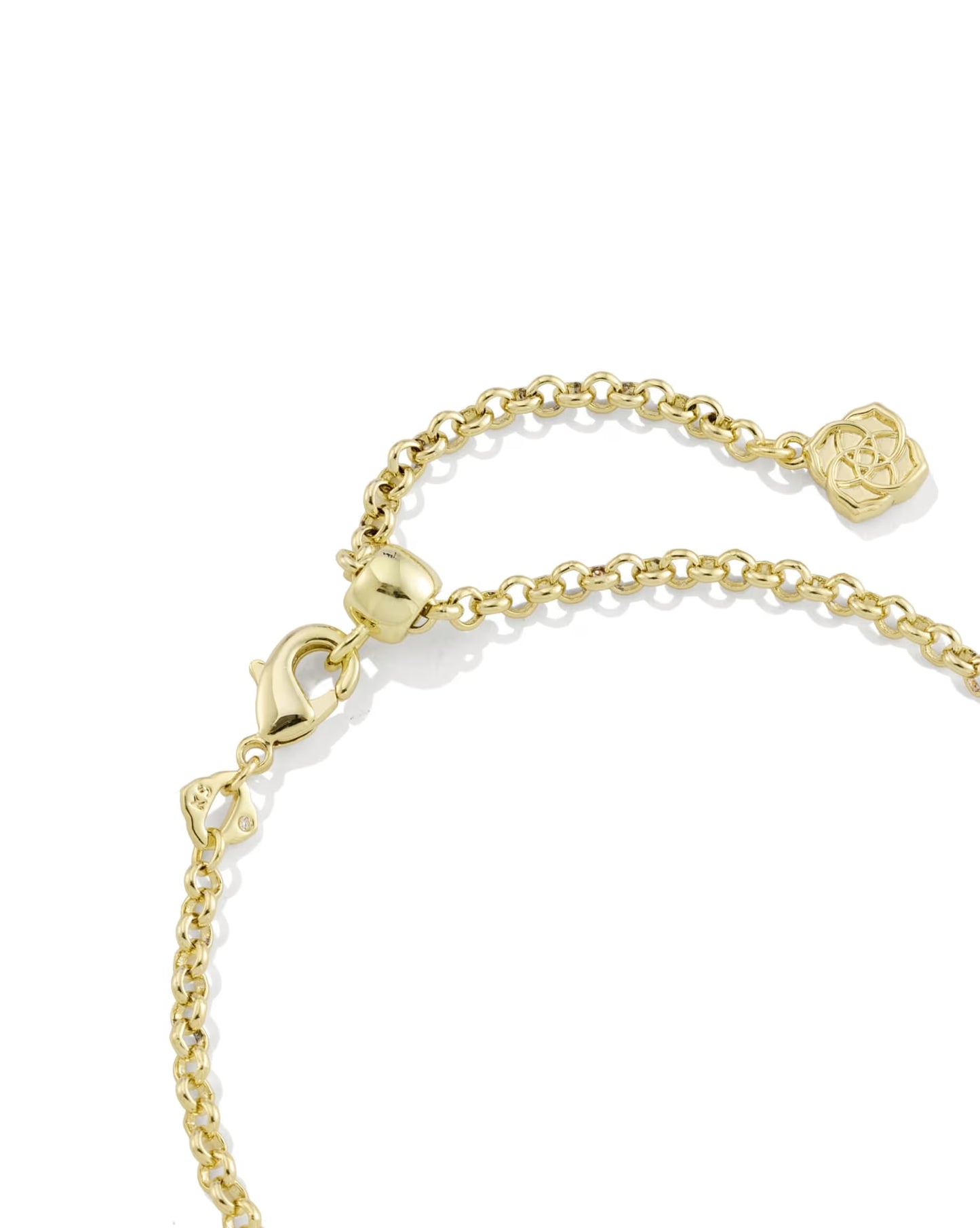 Mallory Crystal Gold Delicate Chain Bracelet by Kendra Scott featuring a gold chain with a lobster clasp and adjustable sliding bead; available in one size, adjustable fit.