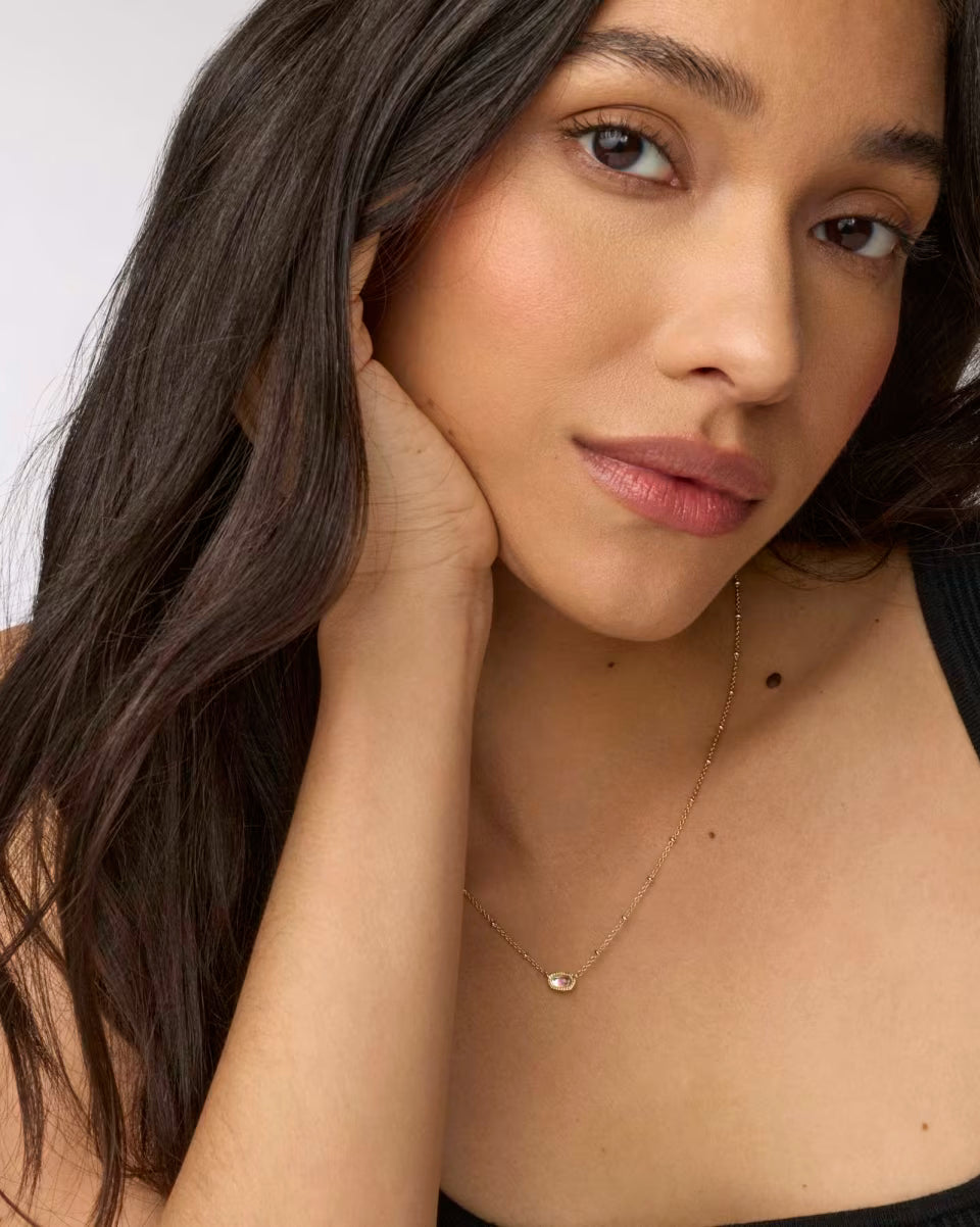 Mini Elisa Gold Satellite Short Pendant Necklace in Dichroic Glass by Kendra Scott, available in 15-17 inch adjustable length.