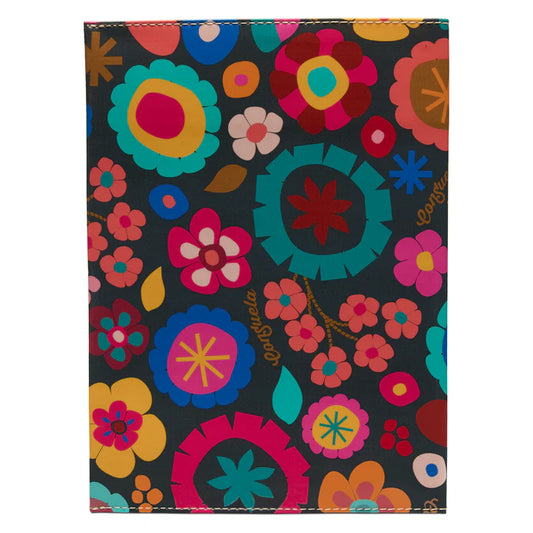 Consuela Notebook Amelie with a vivid multi-color floral cover. Available sizes: small and large.