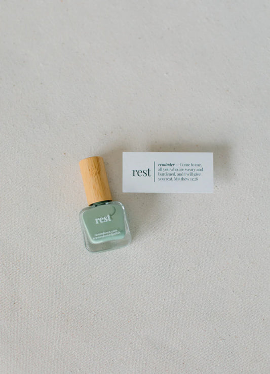 'rest' sage green nail polish | reminder nail polish