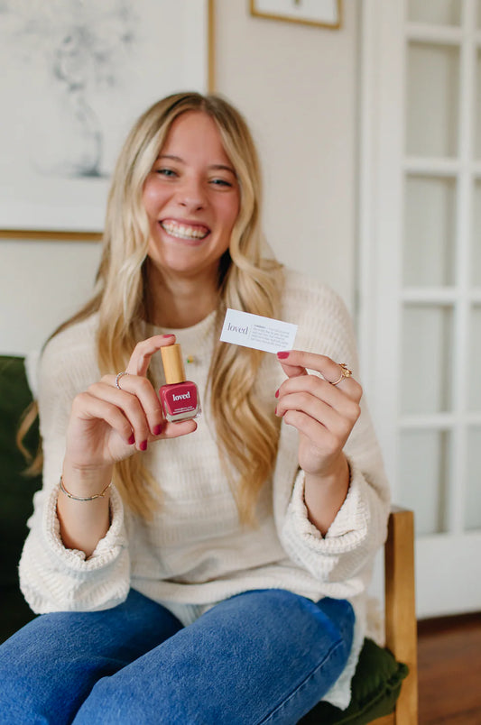 ‘loved’ rose red nail polish | reminder nail polish