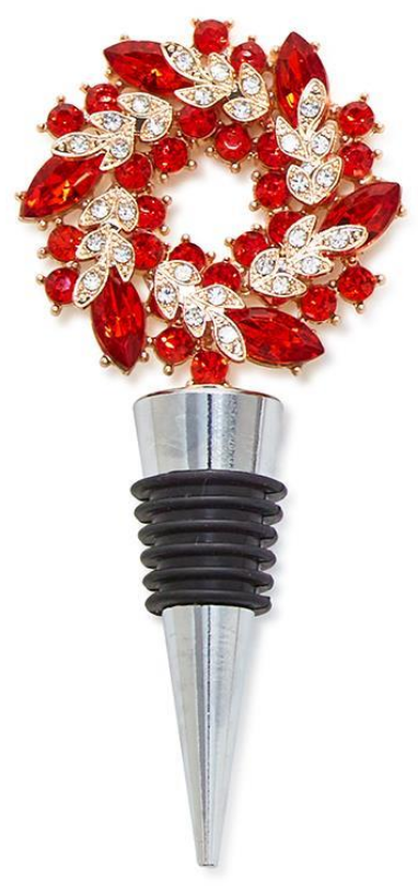 Holiday Wreath Jeweled Bottle Stoppers in Gift Box