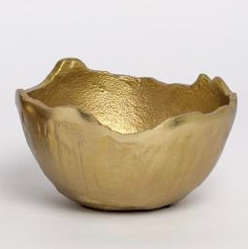 Golden Sculpt Formed Bowls with organic, jagged rims and textured surface, available in two styles and sizes.