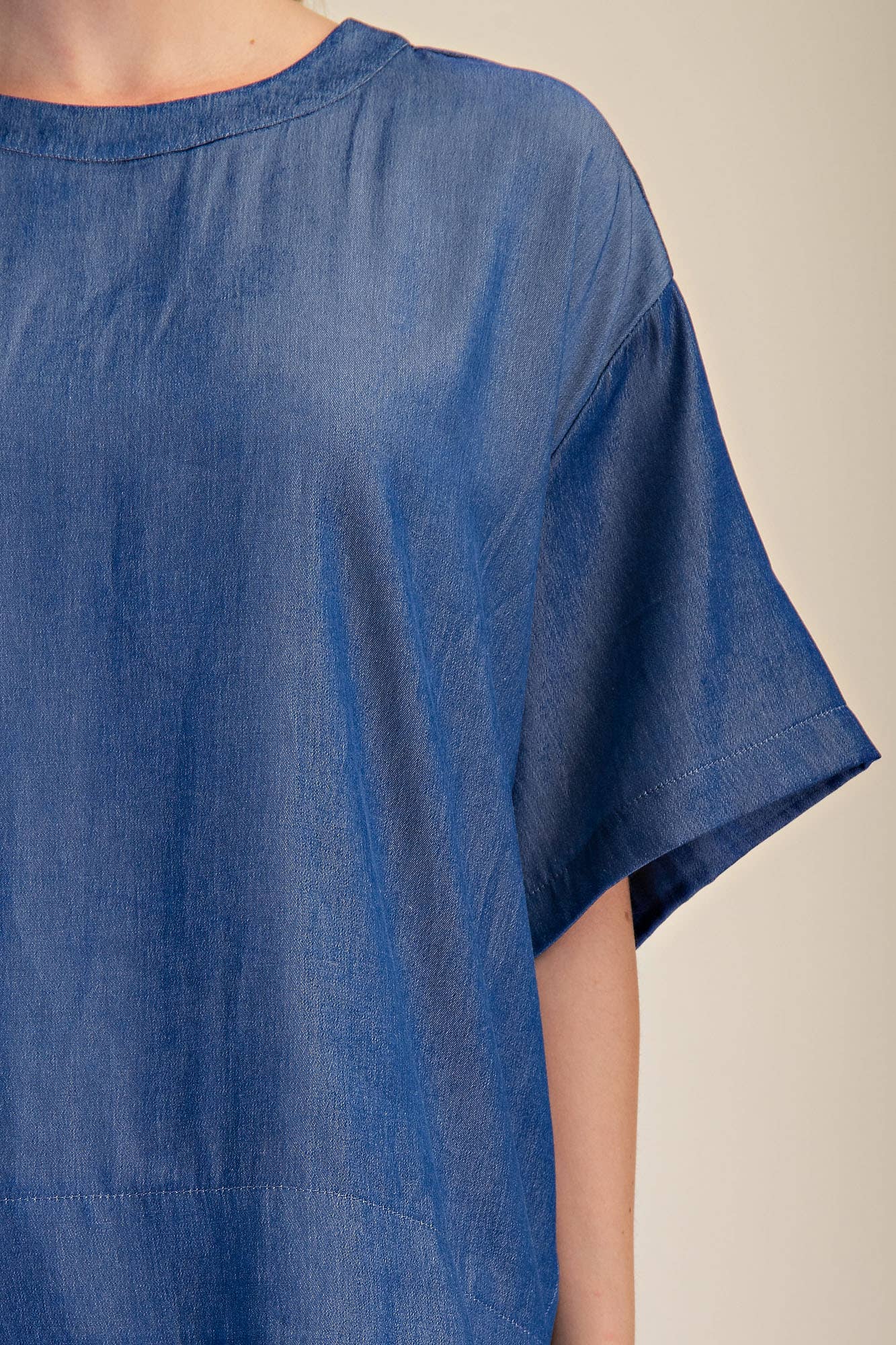 Indigo Round Neck Band Oversize Shirt