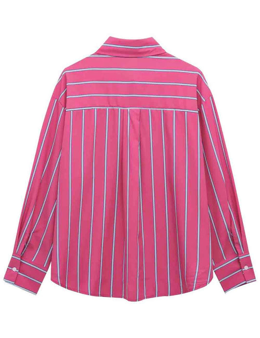 Ladies Pink Striped Button Down Shirt