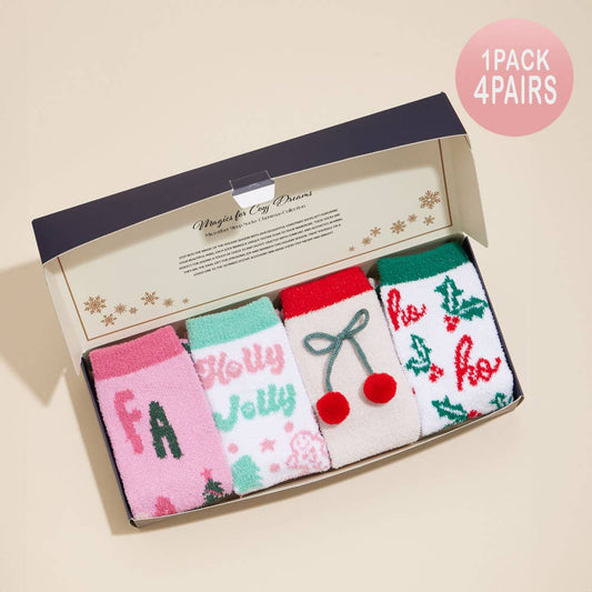 4Pairs - Holly Jolly Christmas Gift Socks 
: Assorted