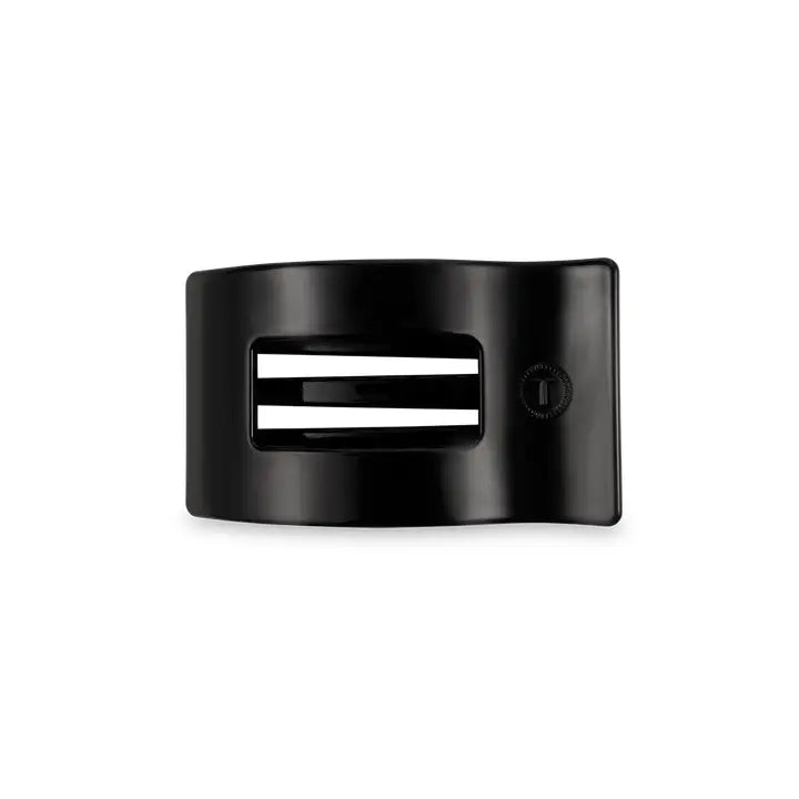 Sleek black TELETIES Flat Rectangle Hair Clip with curved edge, central bar, and adjustment dial. Available in multiple sizes.