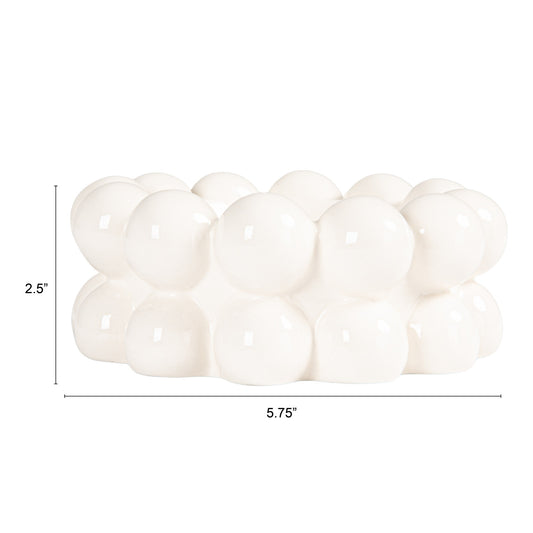 Stoneware bowl, 5-3/4" round x 2-1/4"H, glossy white finish, ball accents.