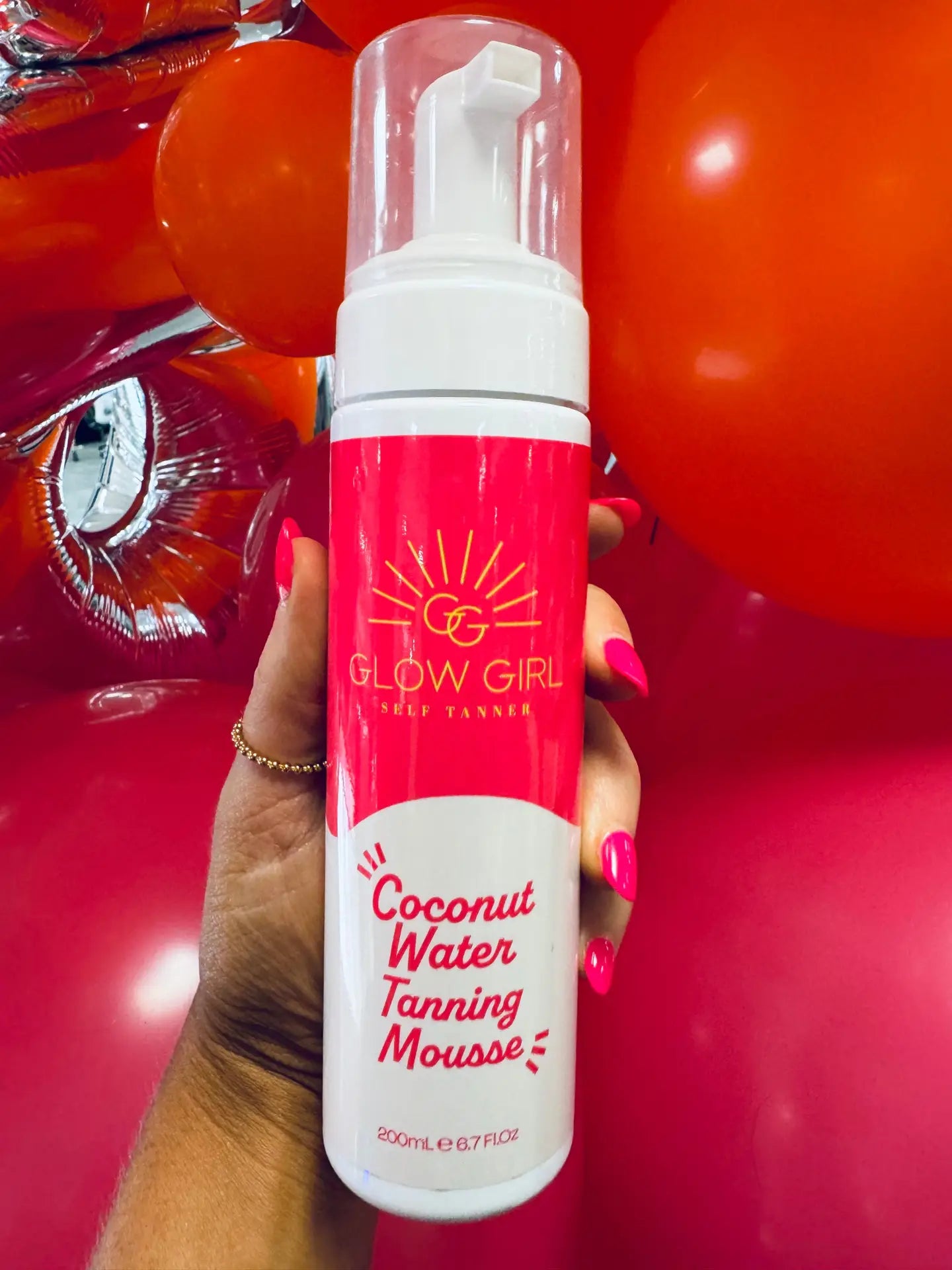 Glow Girl Coconut Water Tanning Lotion
Description: Moisturizing tanning lotion with dark mousse color for a sun-kissed glow. Comes in a white bottle with a pink label and pump dispenser.
Sizes available: 200ml, 400ml