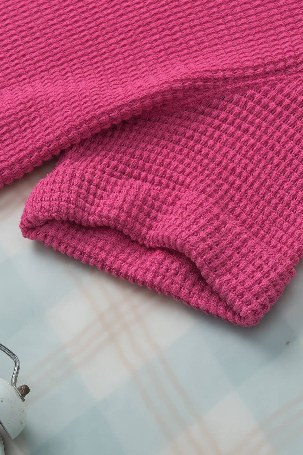 Women Textured Knit Split Neck Short Sleeve Top