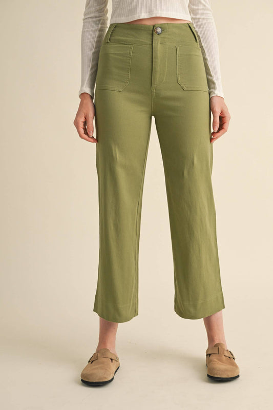 Sage Olive HW Cropped Wide Pants