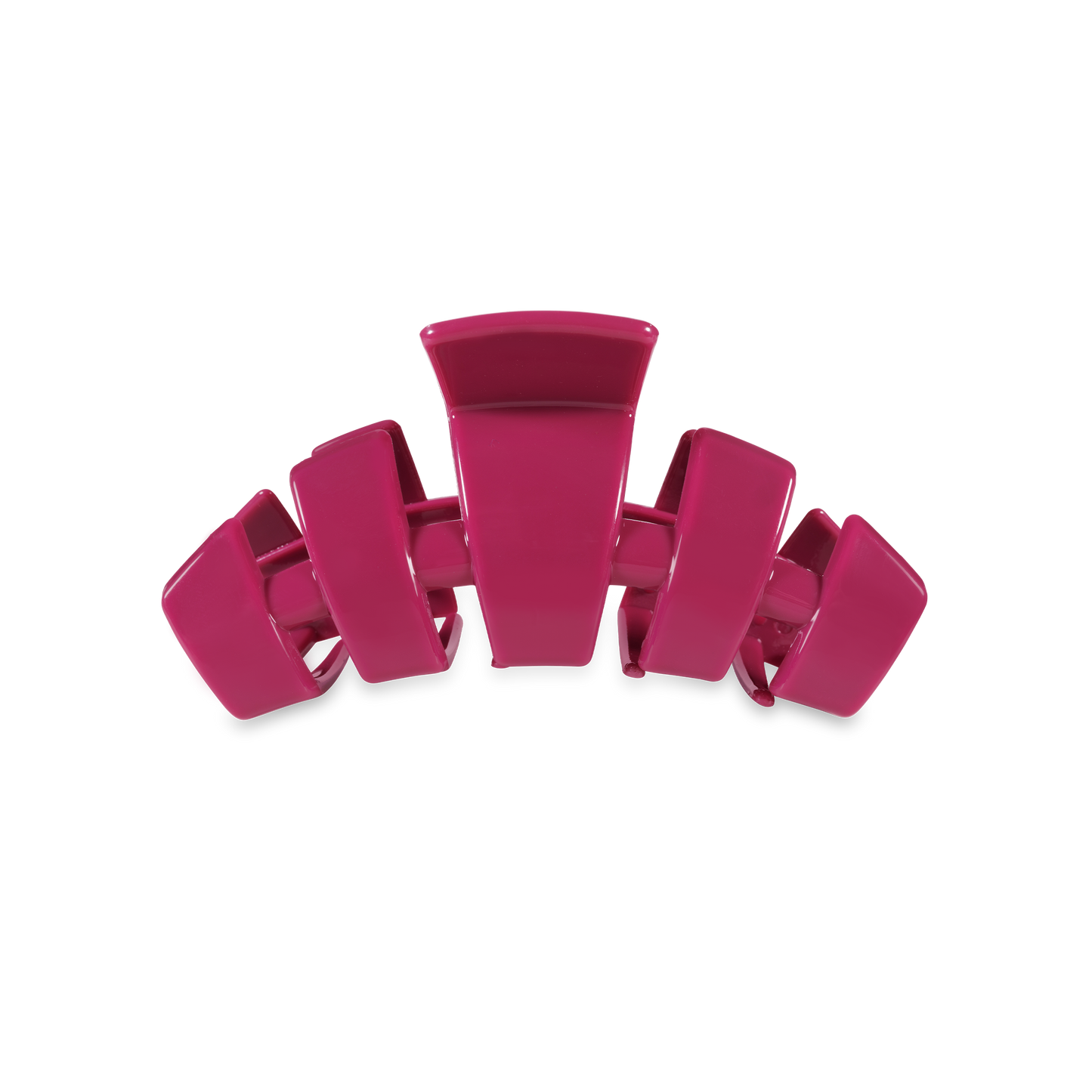 Large, glossy pink TELETIES Classic Claw Hair Clip with wide, curved prongs. Available in multiple sizes.