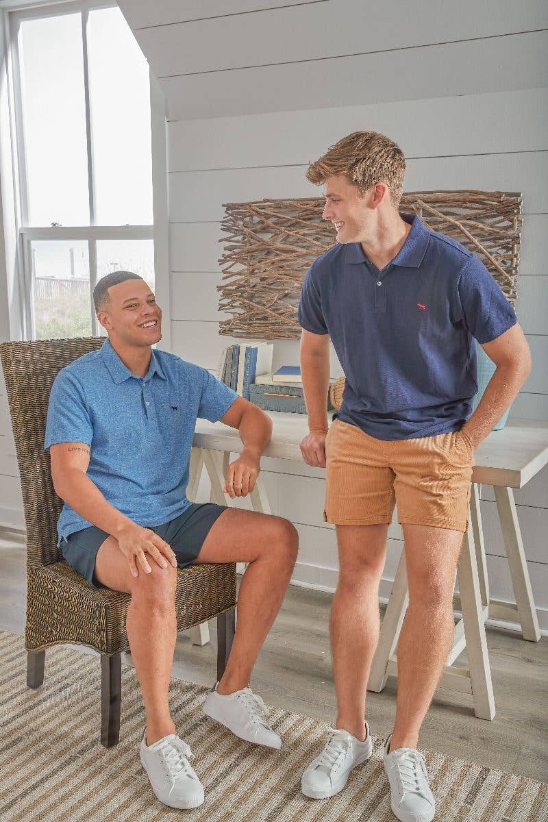 Men's Blue Collared Polo, available in S-XXL. Short sleeves, button front, classic fit.