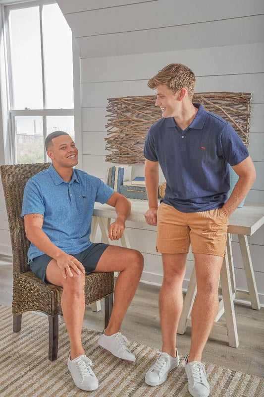 Men's Blue Collared Polo, available in S-XXL. Short sleeves, button front, classic fit.