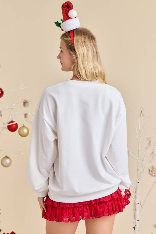 Merry Patchwork Sweatshirt with Ribbon Bow Detail
