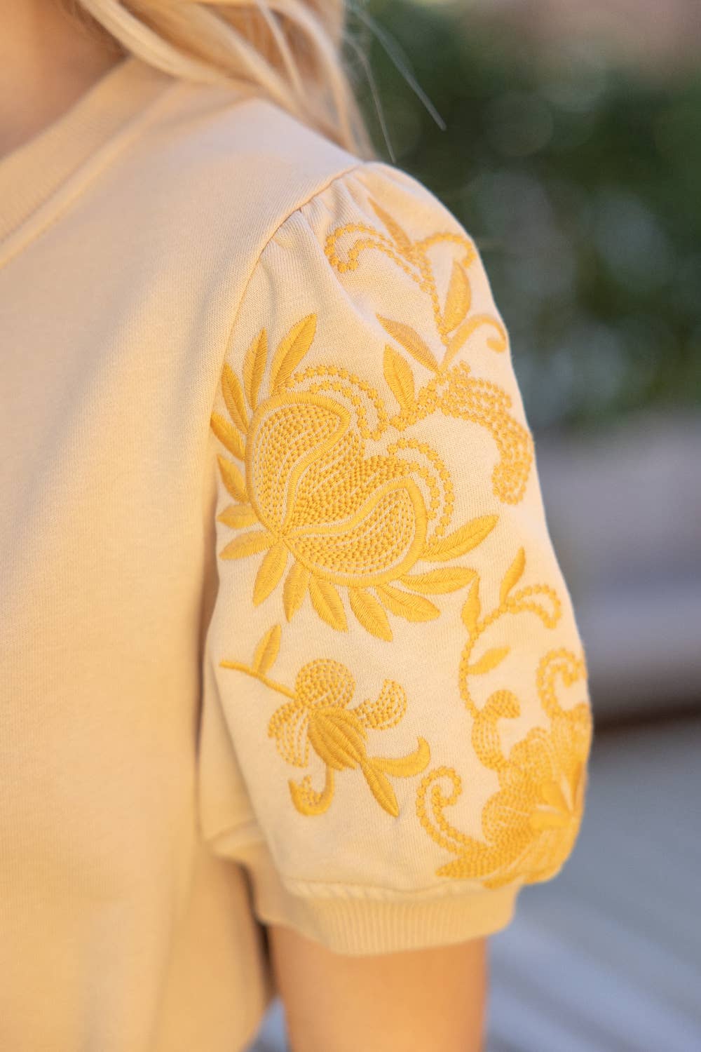 Embroidered Short Sleeve French Terry Top