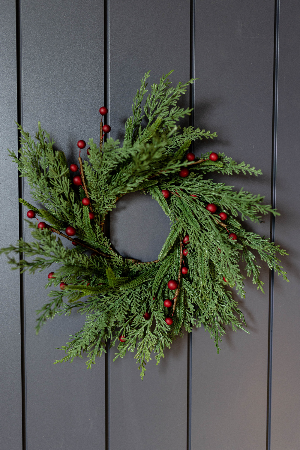 Red Plum Berry Norfolk Cypress Real Touch Wreath - 14"