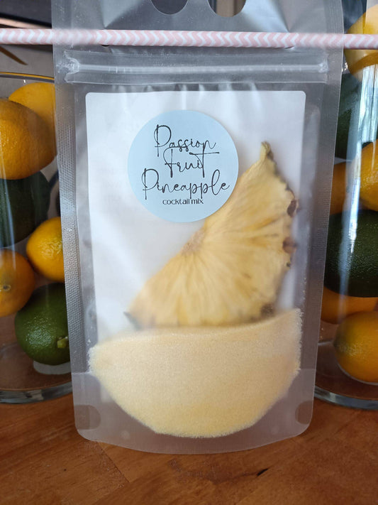 Adult Slush Drink Pouches, Passion Fruit Pineapple flavor. Clear pack. Available in 8oz and 16oz sizes.