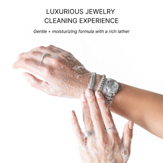 Jewelry Wash®: Non-toxic, moisturizing jewelry cleaner with gentle formula and luxurious lather. Available in 75ml and 200ml sizes.