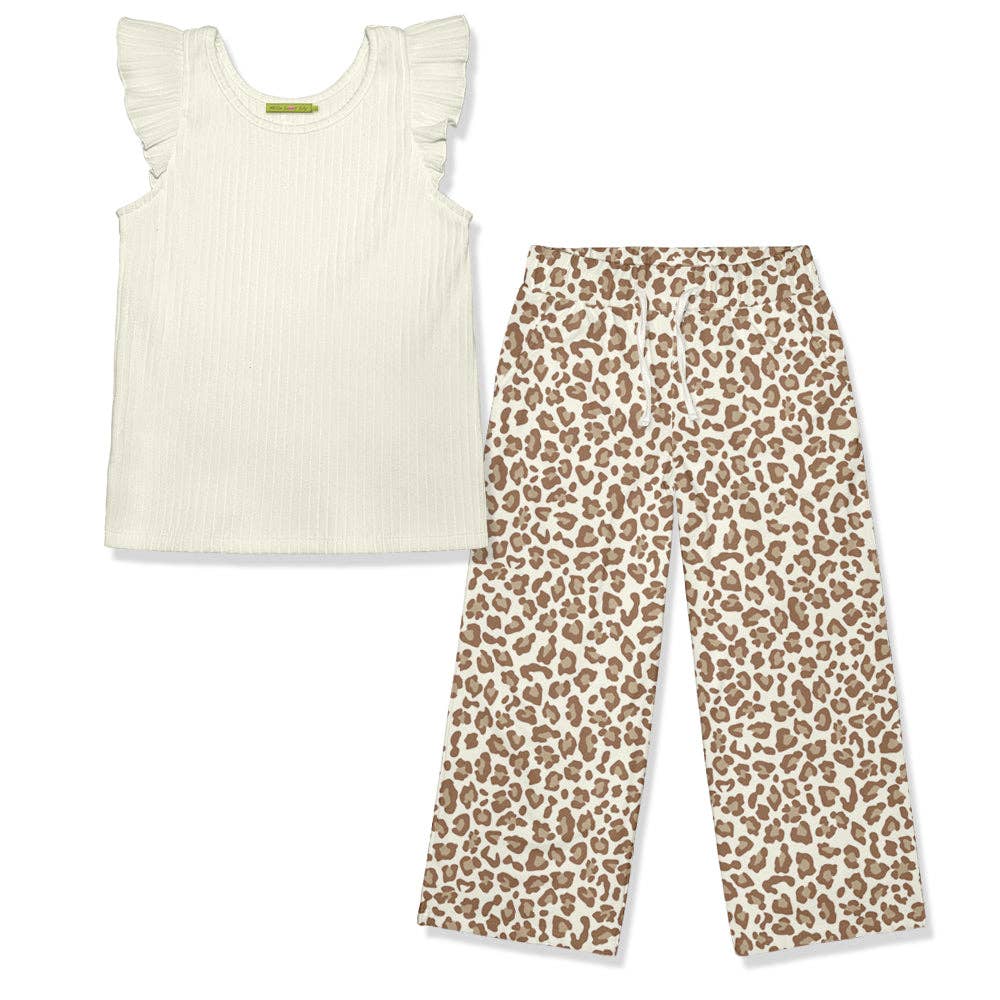 Kids cream ribbed ruffle-sleeve top, available in sizes 2T-7; features soft fabric and playful ruffle detail.
