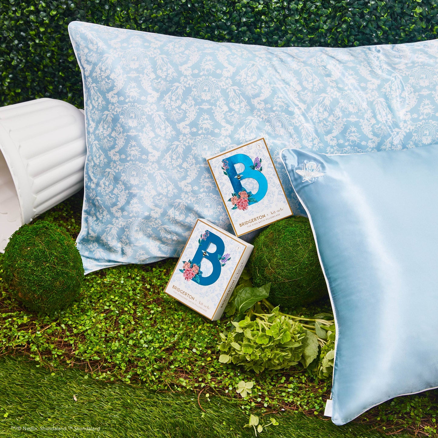 Kitsch x Bridgerton King Satin Pillowcase in Toile De Blue, available in king size.