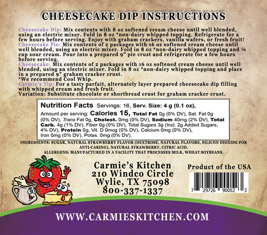 Back label lists mixing instructions, nutrition info, ingredients, allergens, contact details; available in 2.4 oz size.