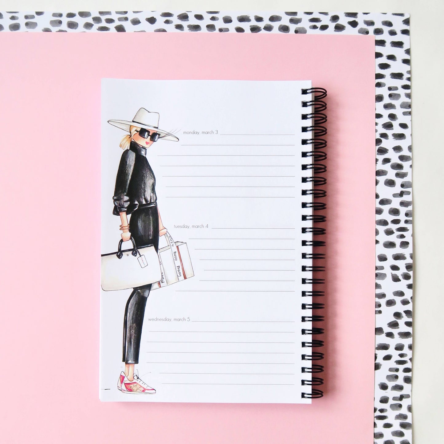 2025 Planner, spiral-bound, open to March 3–5 with lined sections. Available in small, medium, and large sizes.