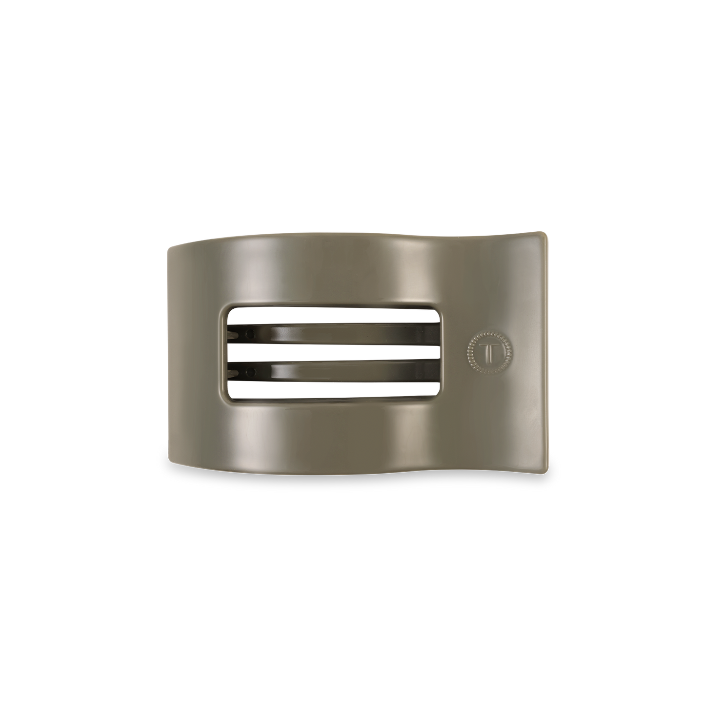 Beige TELETIES Flat Rectangle Hair Clip with vented design and circular detail; available in multiple sizes.