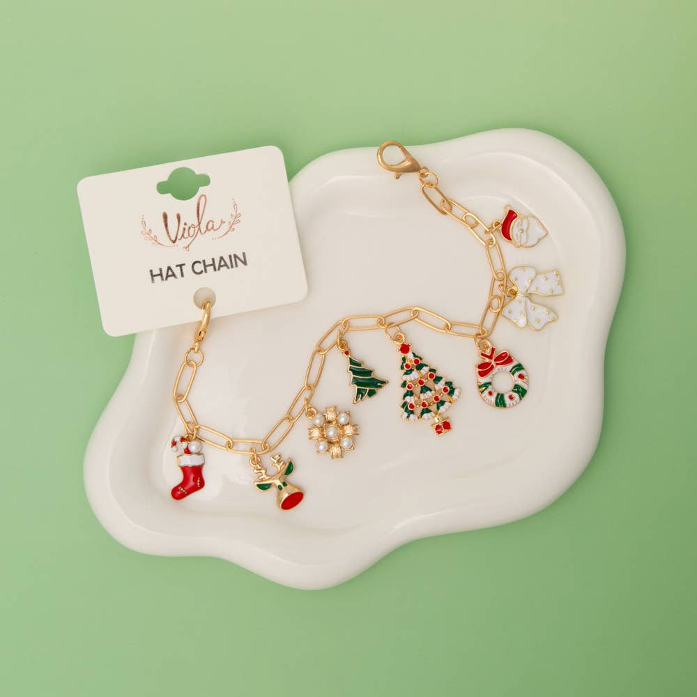 Christmas Multi Charm Enamel And Rhinestone Hat Chain Access