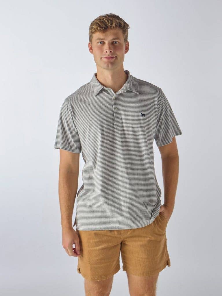 Men's Gray Striped Collared Polo, classic design, available in sizes S-XXL. Effortless casual style.