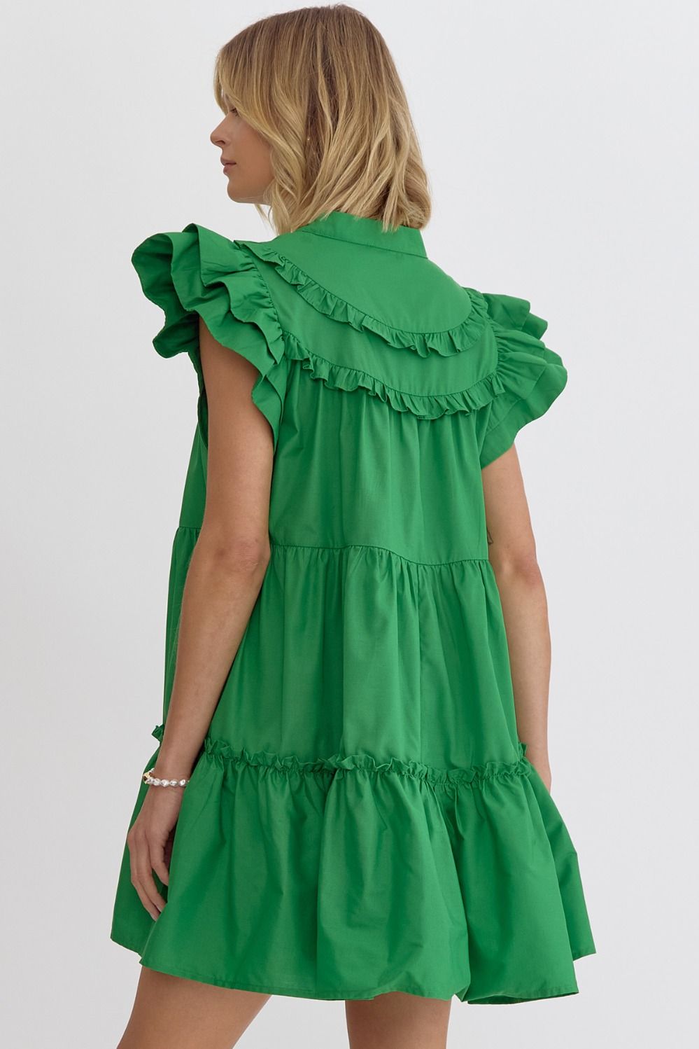 Daphne Meadow Bloom Dress with ruffle sleeves and tiered loose skirt. Available in sizes XS-XL.