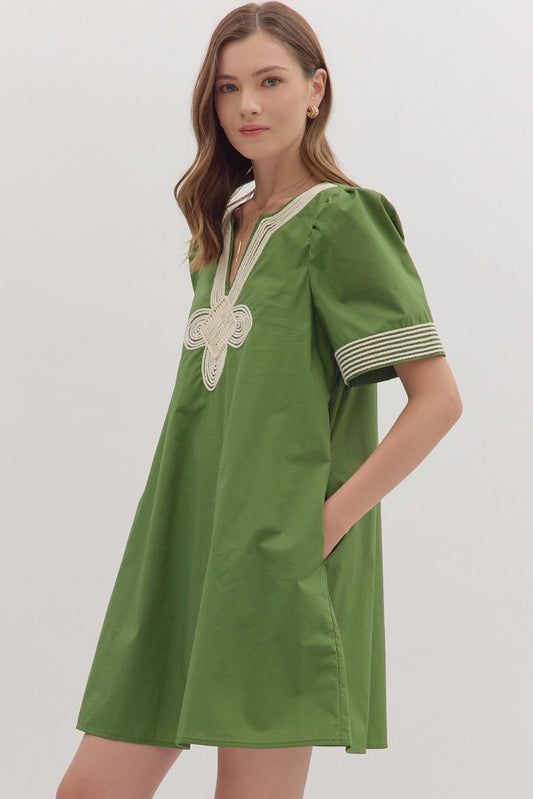 Paula Puff Sleeve Applique Dress