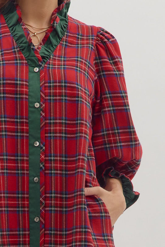 Noelle Plaid Ruffle Trim Dress