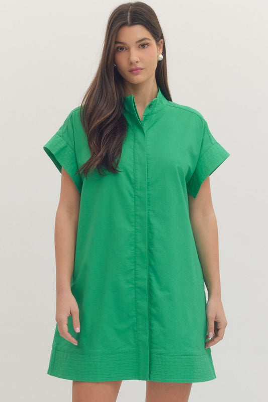 Hidden Vines Green Button-Up Dress