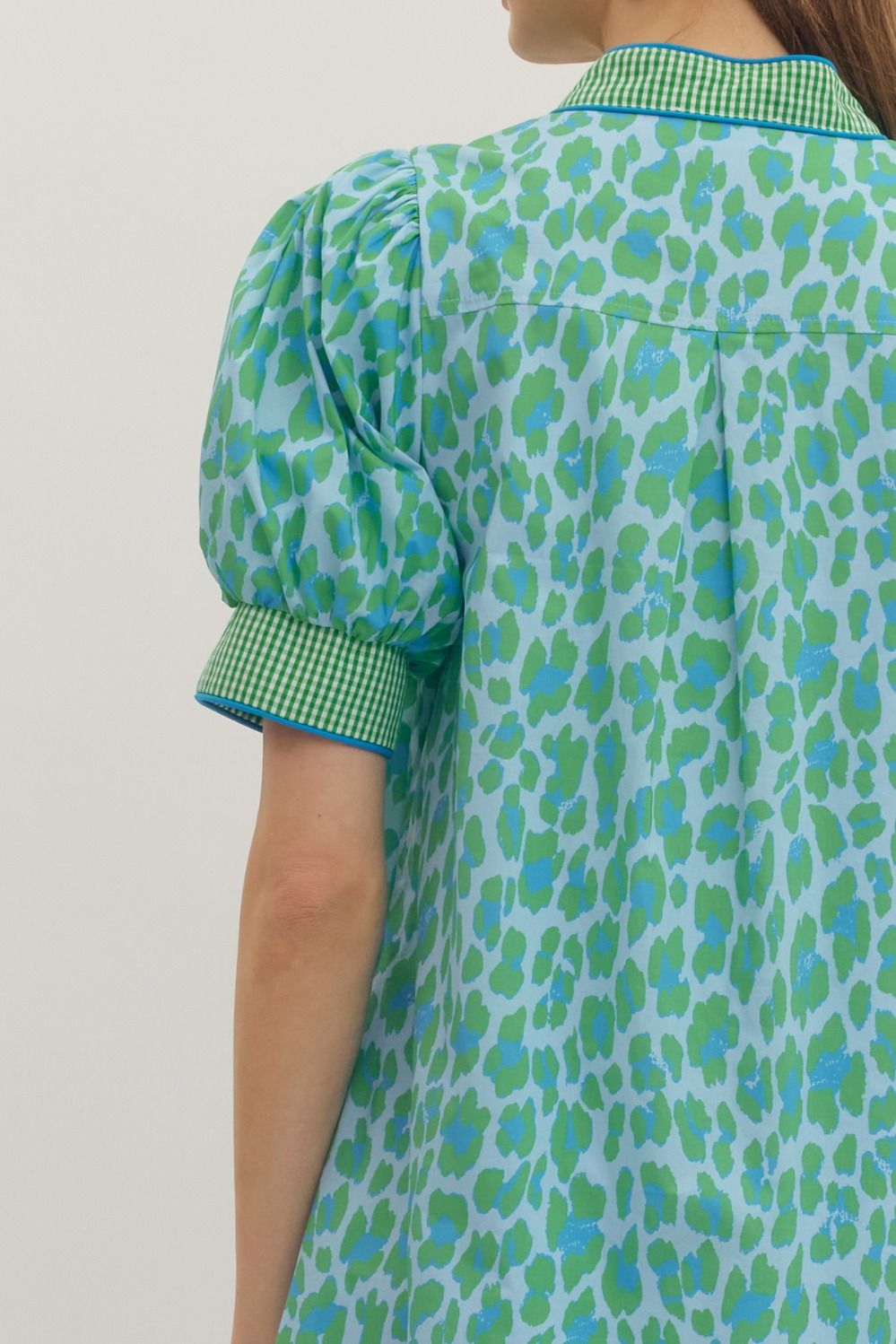 Leopard Print Gingham Trim Midi Dress
