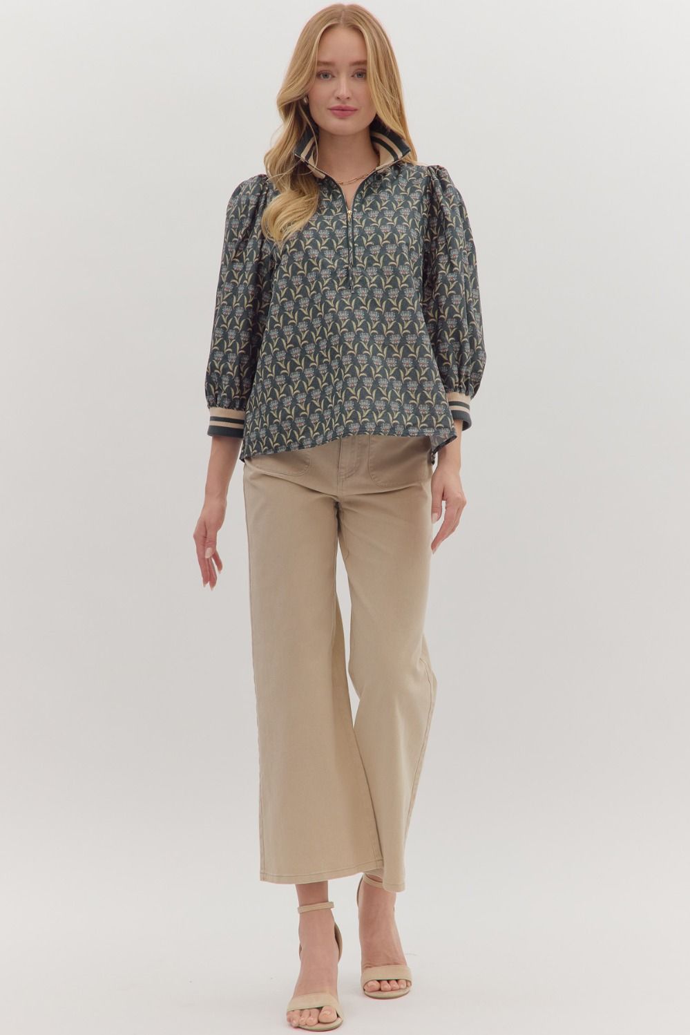 Taylor Floral Print Half-Zip Top