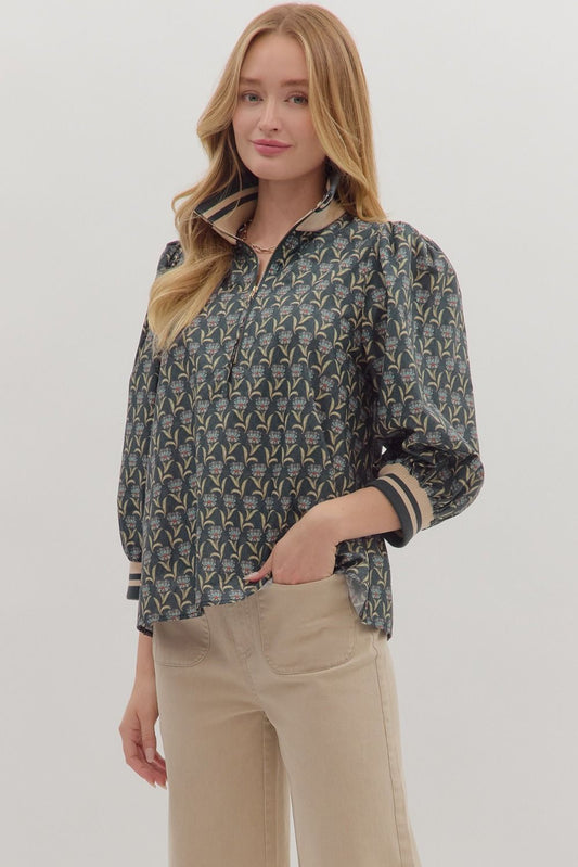 Taylor Floral Print Half-Zip Top