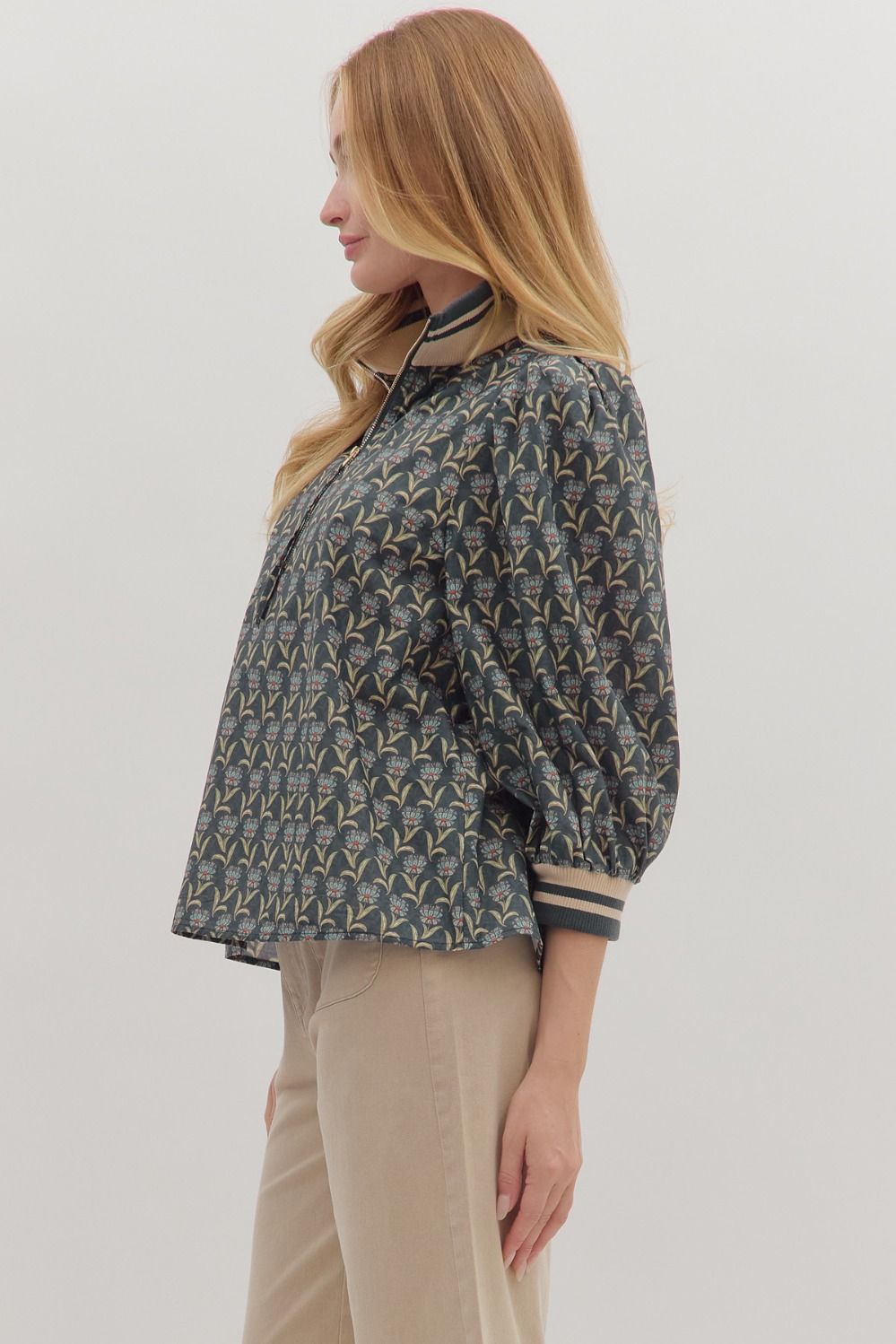 Taylor Floral Print Half-Zip Top