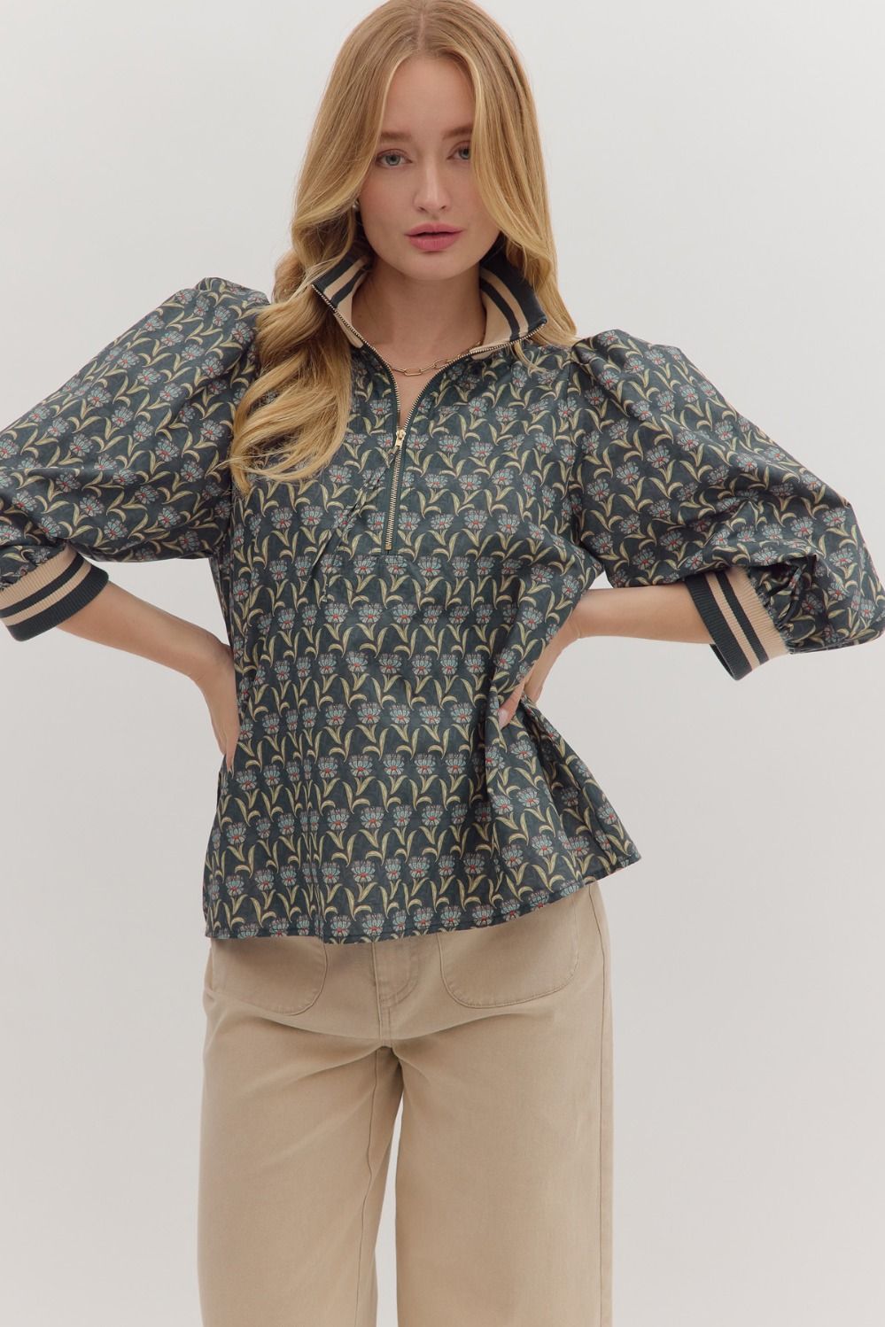 Taylor Floral Print Half-Zip Top