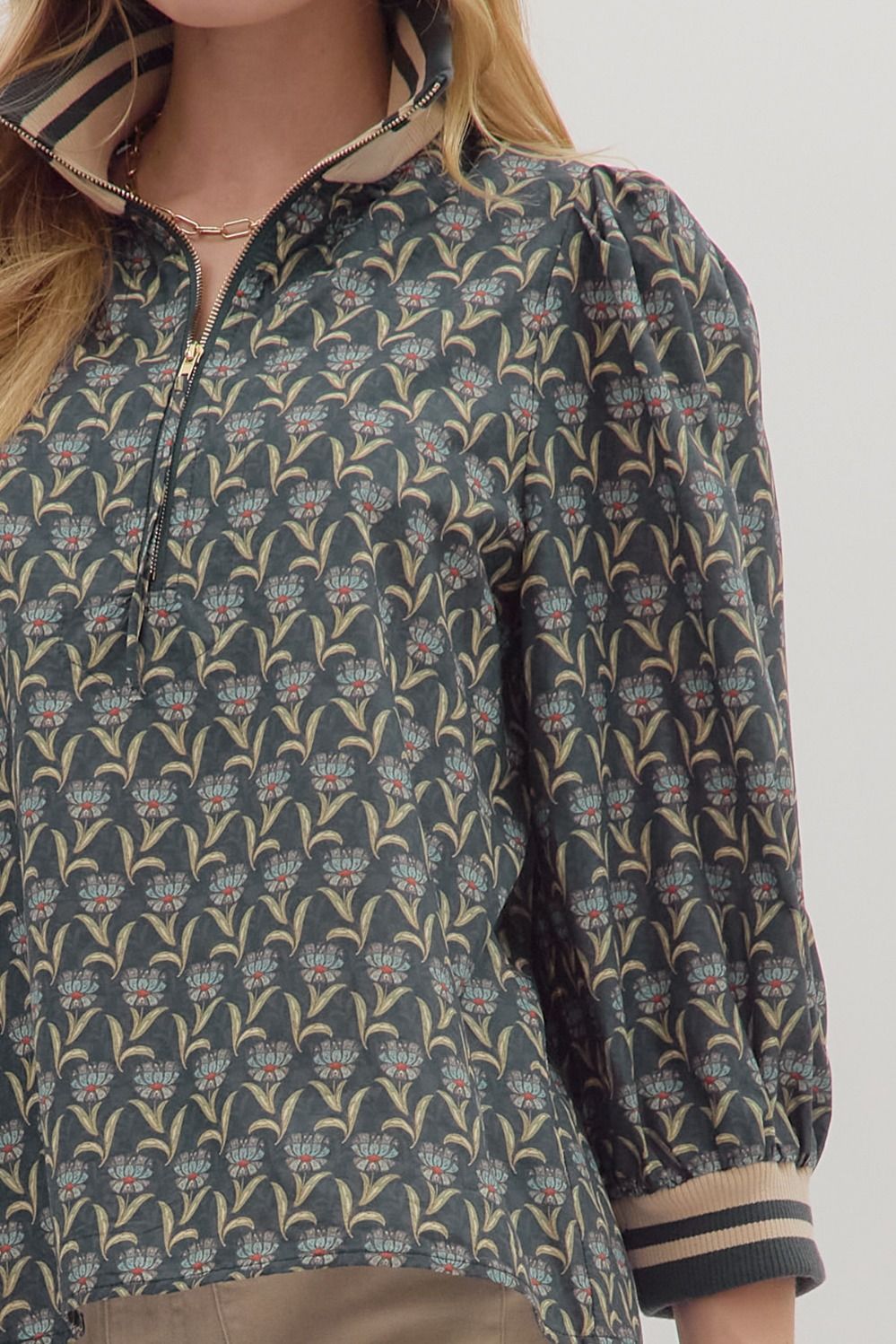 Taylor Floral Print Half-Zip Top
