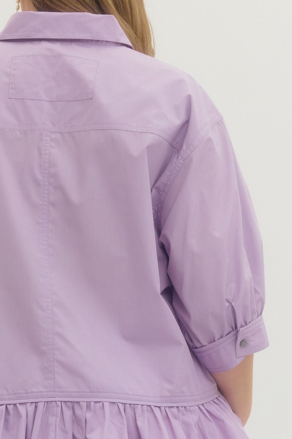 Lavender Ruffle Hem Button-Down Top