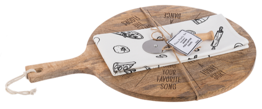 Pizza Party Set with Cutting Board with Pizza Cutter and Towel