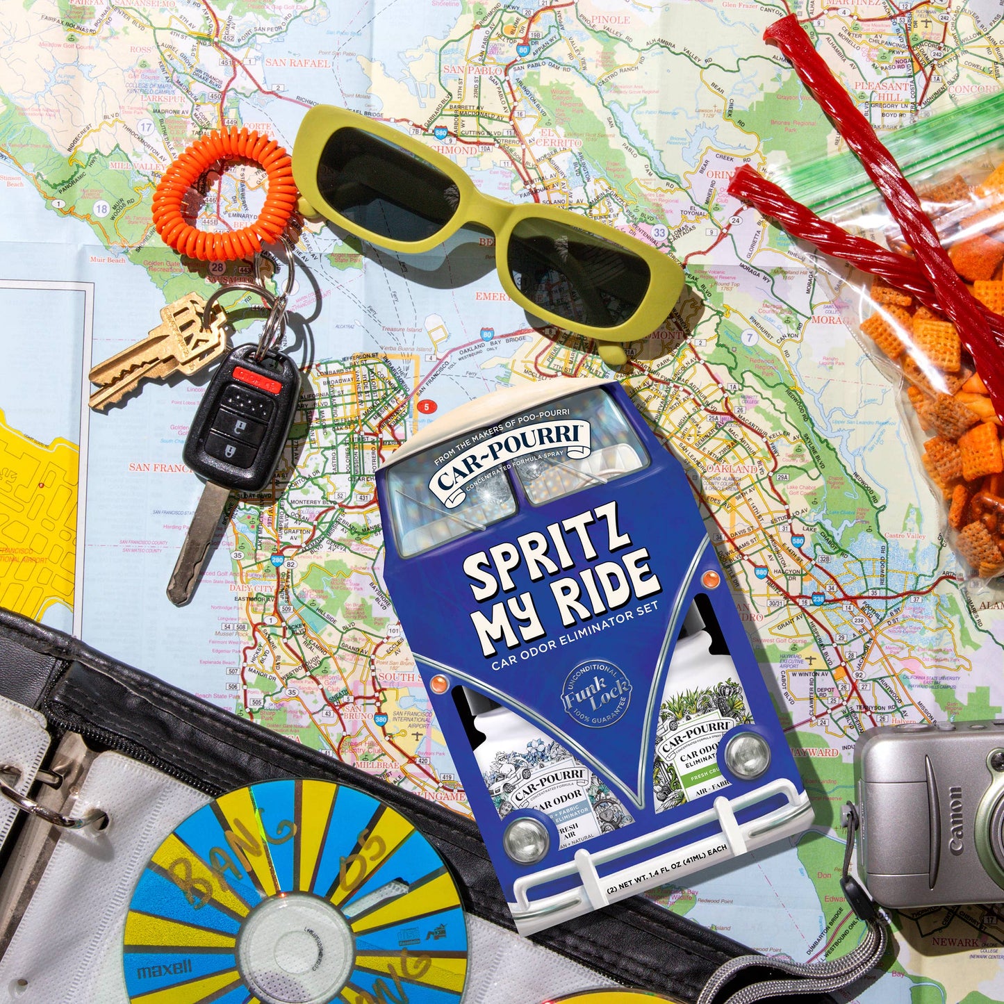 Car~Pourri Air + Fabric Spritz My Ride Gift Set, 2-pack, each 1.4oz bottle shown.